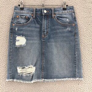 Ella Moss Skirt Womens 26 Juniors Blue Denim Mini Distressed Straight Stretch